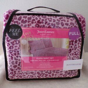 Juicy Couture Full Soft Plush Sheet Set Pink / Purple Cheetah Print
